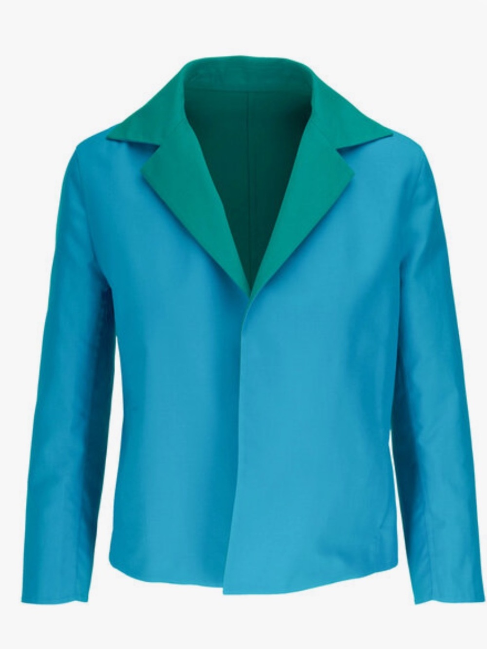 Akris Galleria Teal Blue and Green Reversible Jacket Cropped Pockets US Size 6